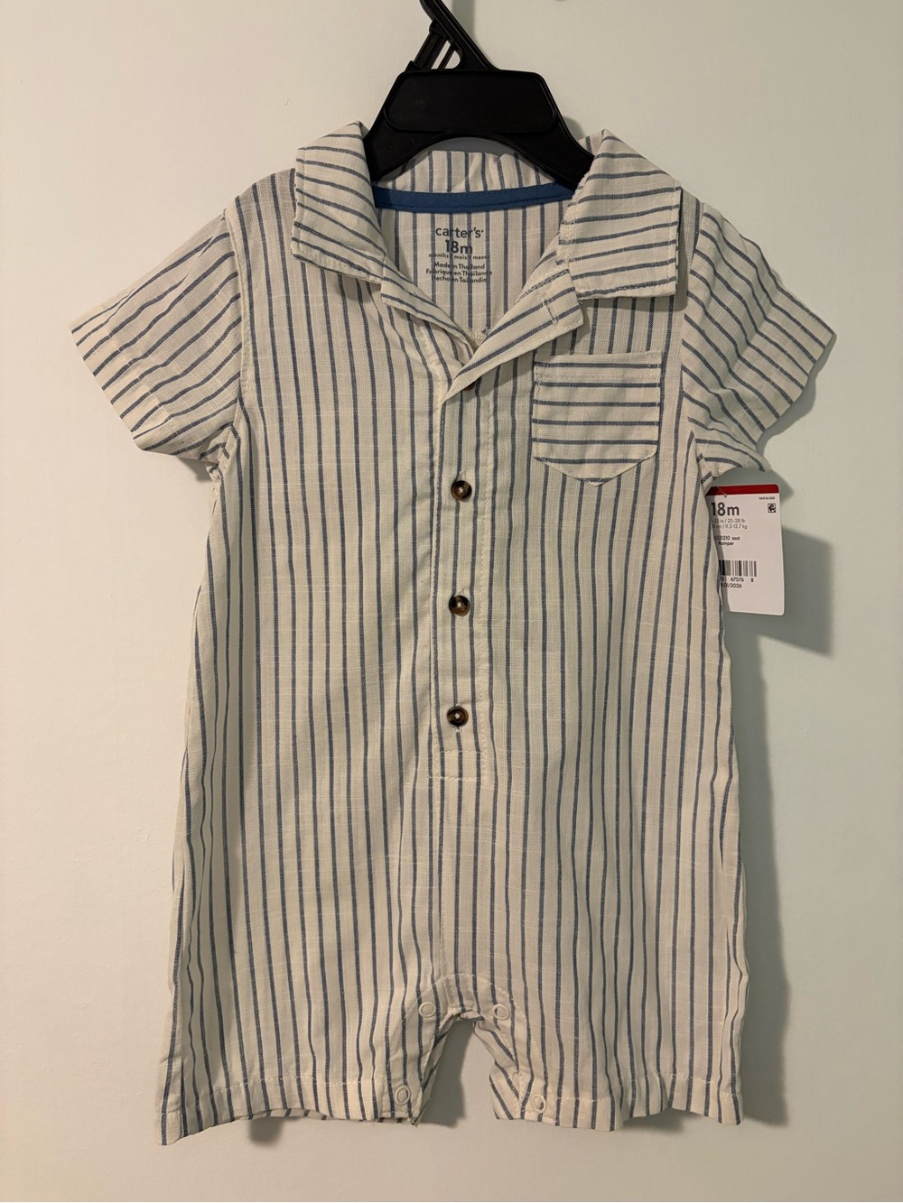 Carter's Cream and Blue Striped Short-Sleeve Romper